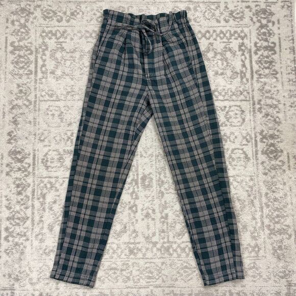 Free People Pants Here & There Tartan Plaid Paper Bag High Rise Pants Size 0 - Picture 1 of 6